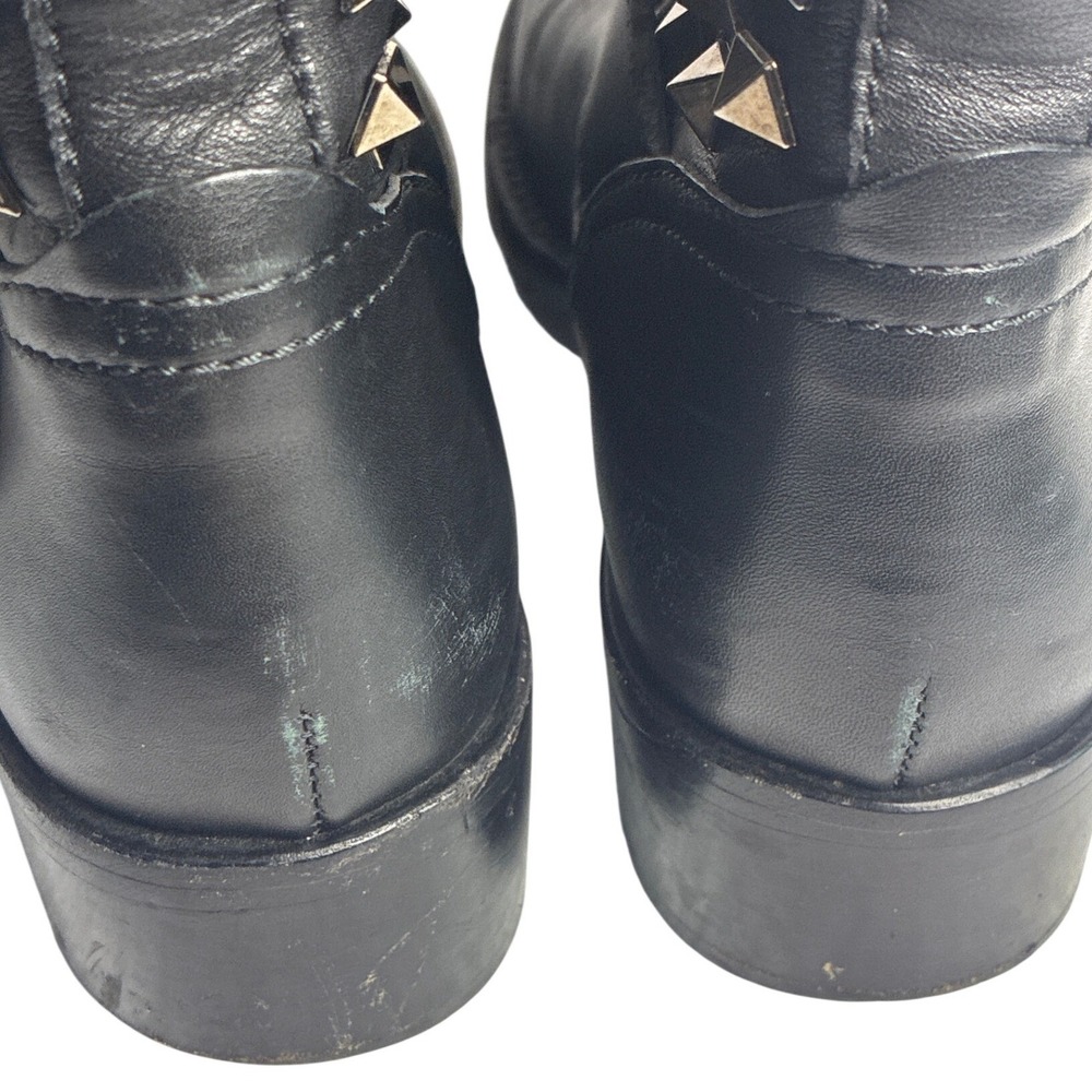 Valentino Garavani Noir Rockstud Leather Moto Boots Black Studded VSF 307 36 - Picture 9 of 10
